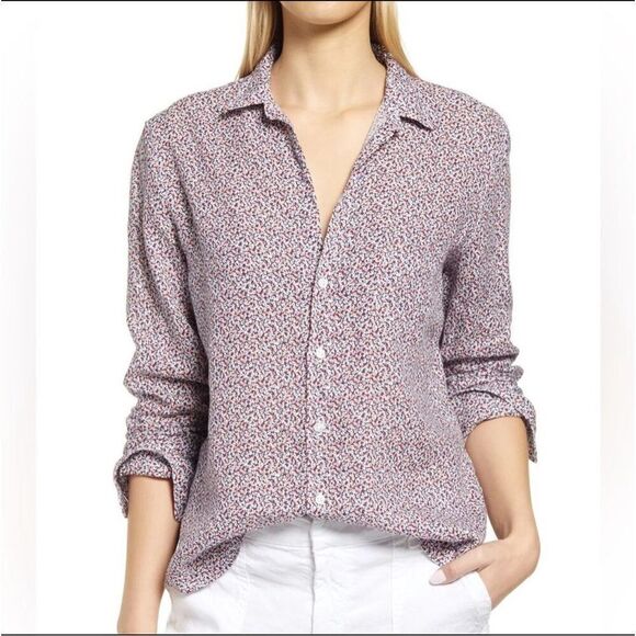 Frank & Eileen size XS “Eileen” 100% linen shirt Cherry Blossom long sleeve Butt - Picture 1 of 10